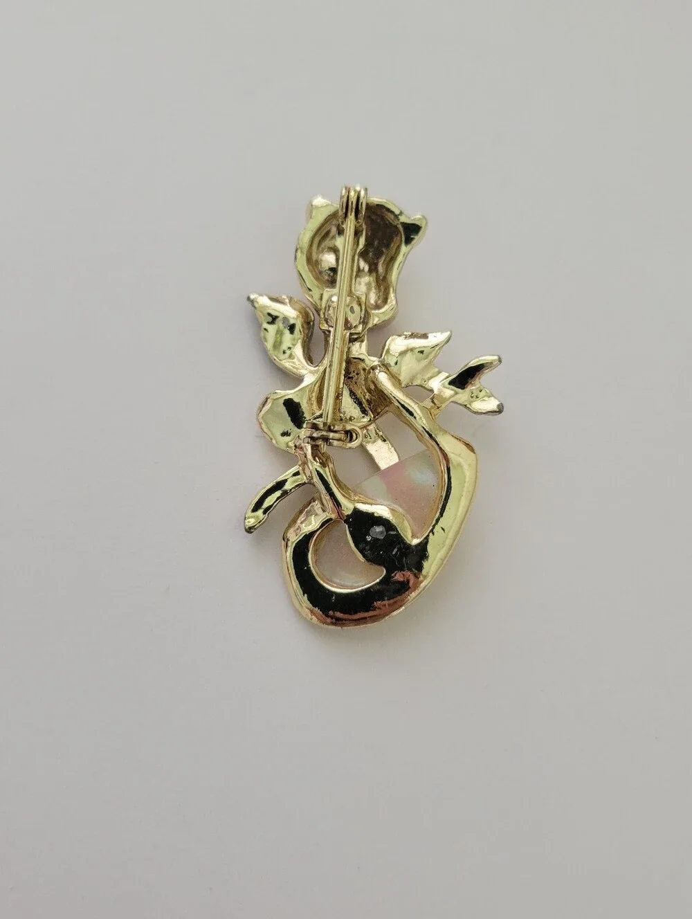 Vtg Pegasus Donkey Horse Brooch Pin Mother Of Pearl Mop Rhinestone Enamel Fairy